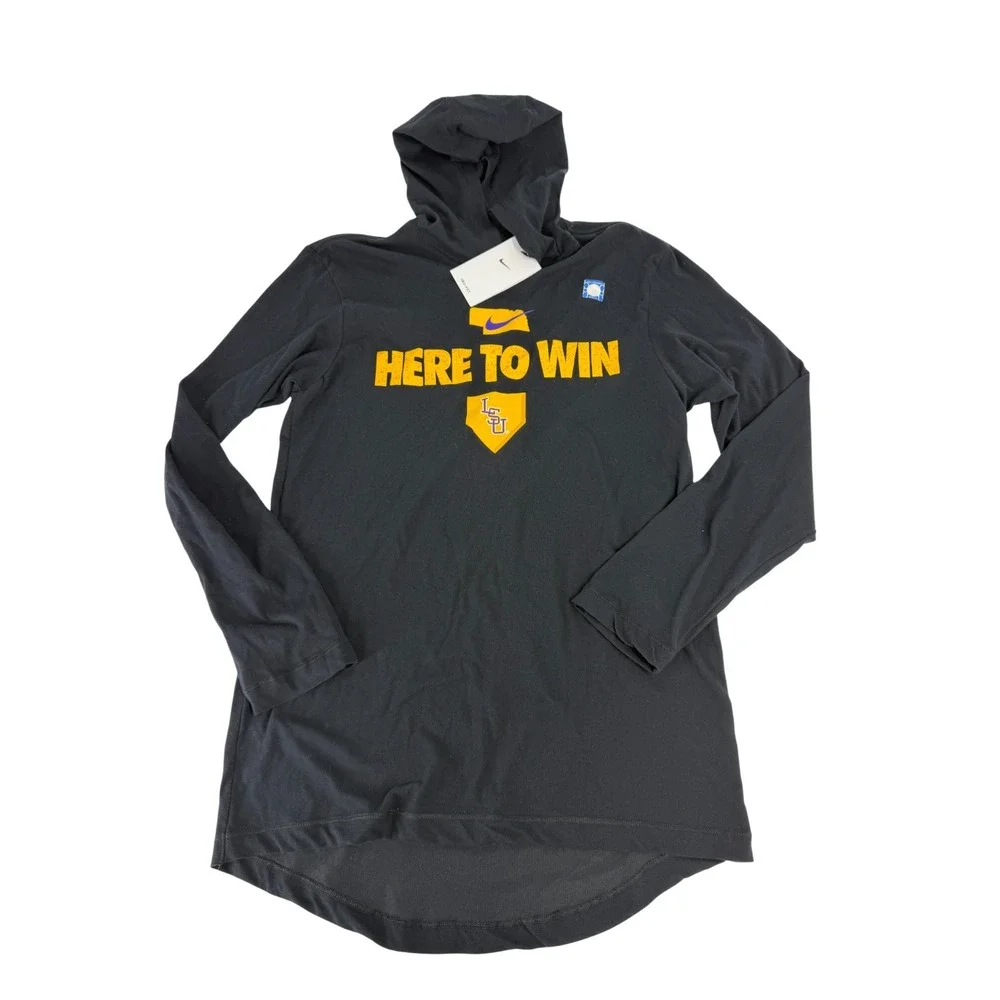 LSU Tigers‎ Baseball Nike Dri-Fit  CWS Here To Win Lightweight Hooded Shirt SZ M